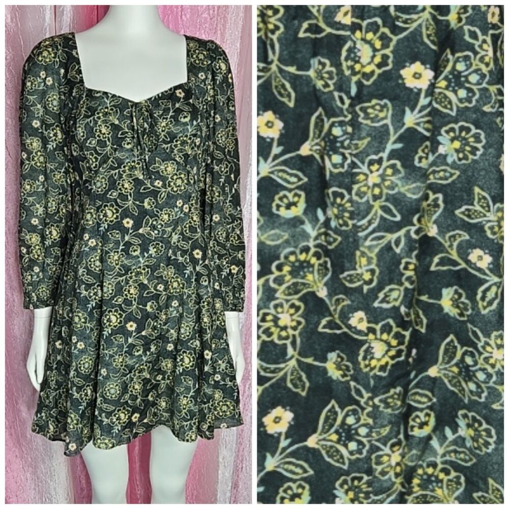 J. Crew Re-imagined Sweetheart Green Vintage Vines Cotton Smocked Dress Size 8